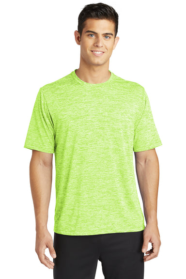 Sport-Tek ST390 Mens Electric Heather Moisture Wicking Short Sleeve Crewneck T-Shirt Lime Green Front