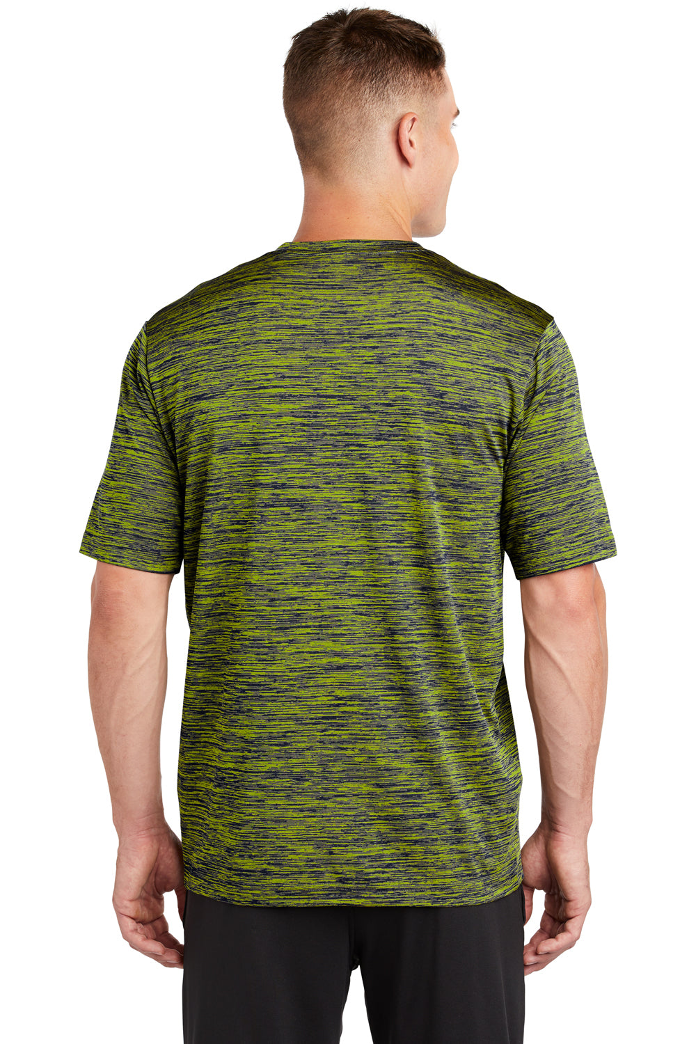 Sport-Tek ST390 Mens Electric Heather Moisture Wicking Short Sleeve Crewneck T-Shirt Lime Green/Navy Blue Back
