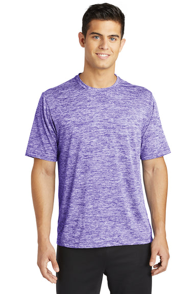 Sport-Tek ST390 Mens Electric Heather Moisture Wicking Short Sleeve Crewneck T-Shirt Purple Front