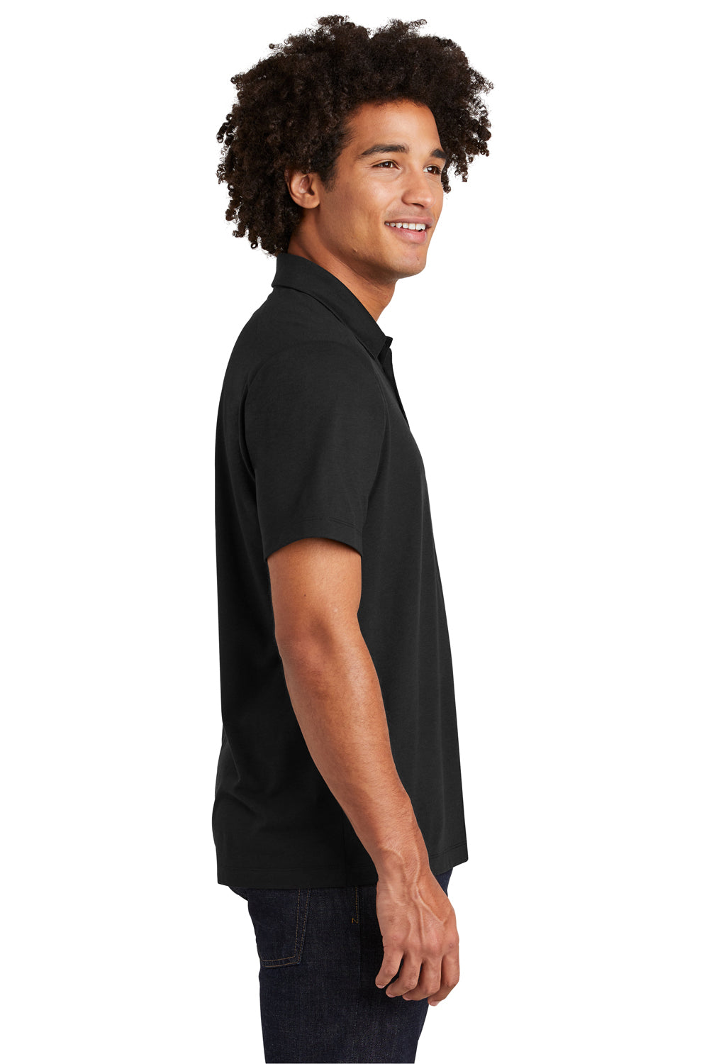 Sport-Tek ST405 Mens Moisture Wicking Short Sleeve Polo Shirt Black Side
