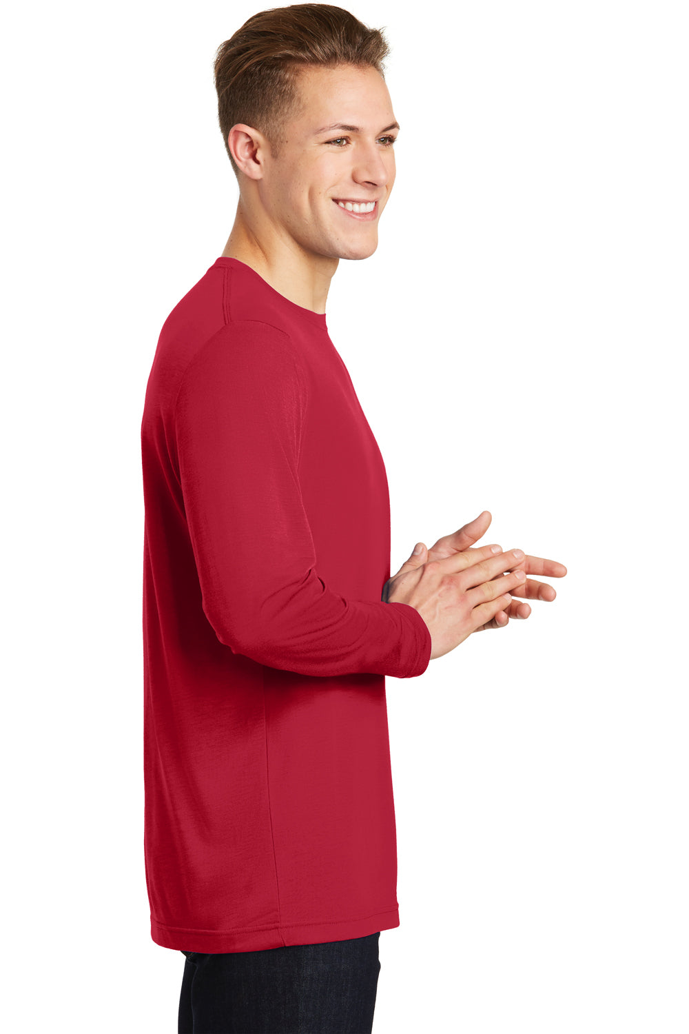 Sport-Tek ST450LS Mens Competitor Moisture Wicking Long Sleeve Crewneck T-Shirt Red Side
