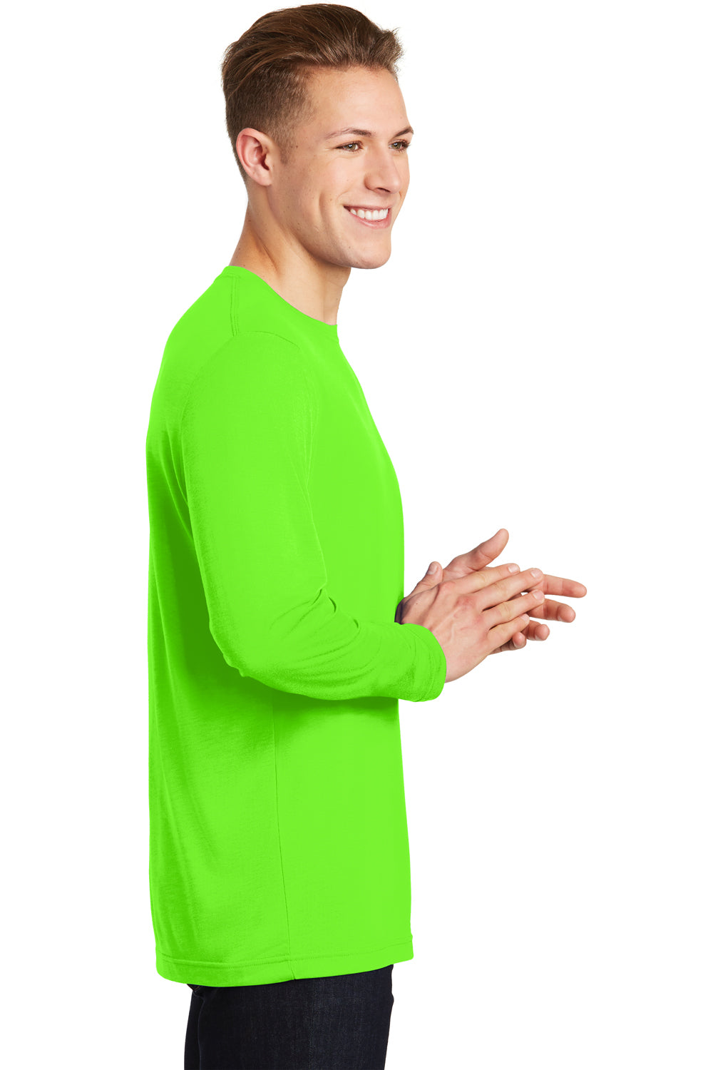 Sport-Tek ST450LS Mens Competitor Moisture Wicking Long Sleeve Crewneck T-Shirt Neon Green Side