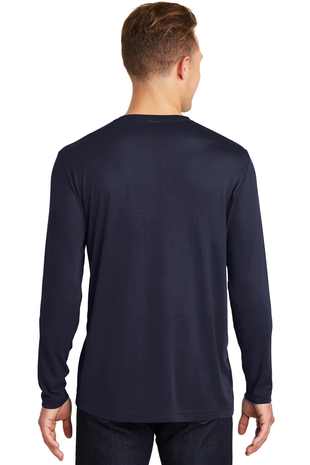 Sport-Tek ST450LS Mens Competitor Moisture Wicking Long Sleeve Crewneck T-Shirt Navy Blue Back