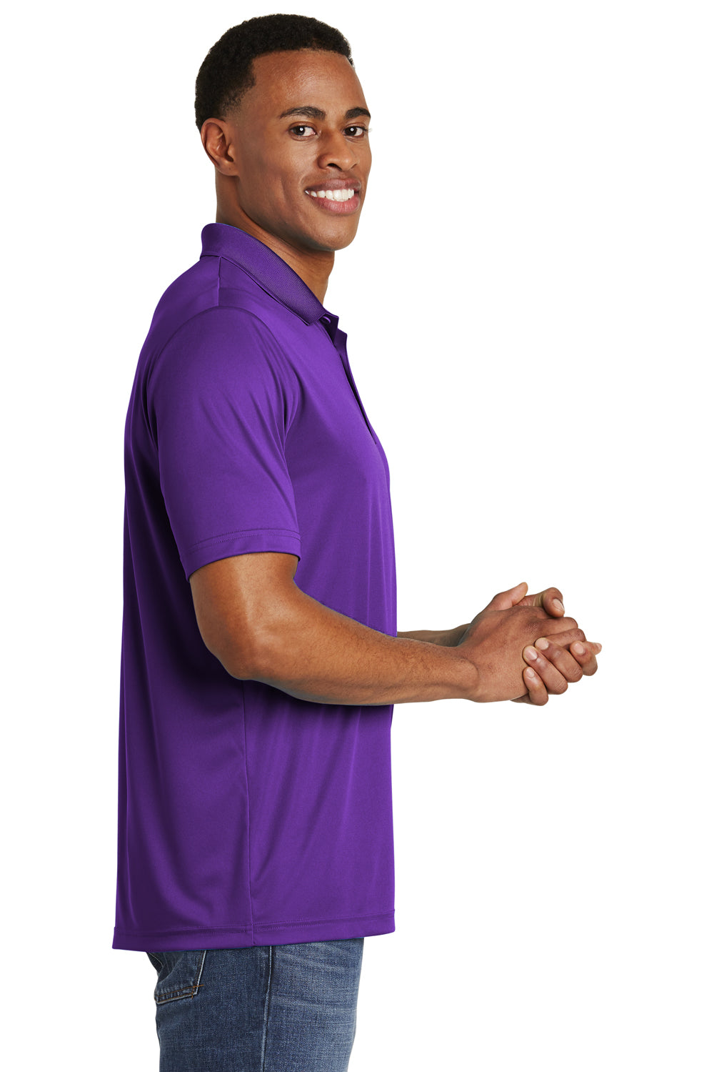 Sport-Tek ST550 Mens Competitor Moisture Wicking Short Sleeve Polo Shirt Purple Side