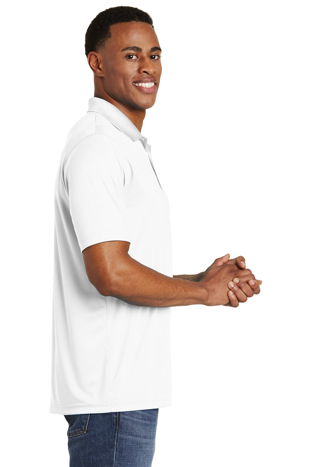 Sport-Tek ST550 Mens Competitor Moisture Wicking Short Sleeve Polo Shirt White Side