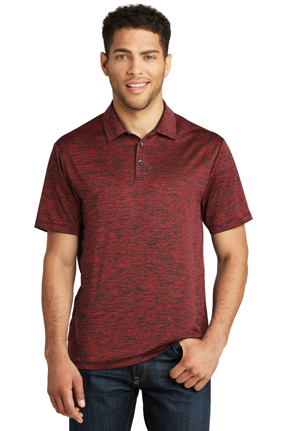 Sport-Tek ST590 Mens Electric Heather Moisture Wicking Short Sleeve Polo Shirt Red Front