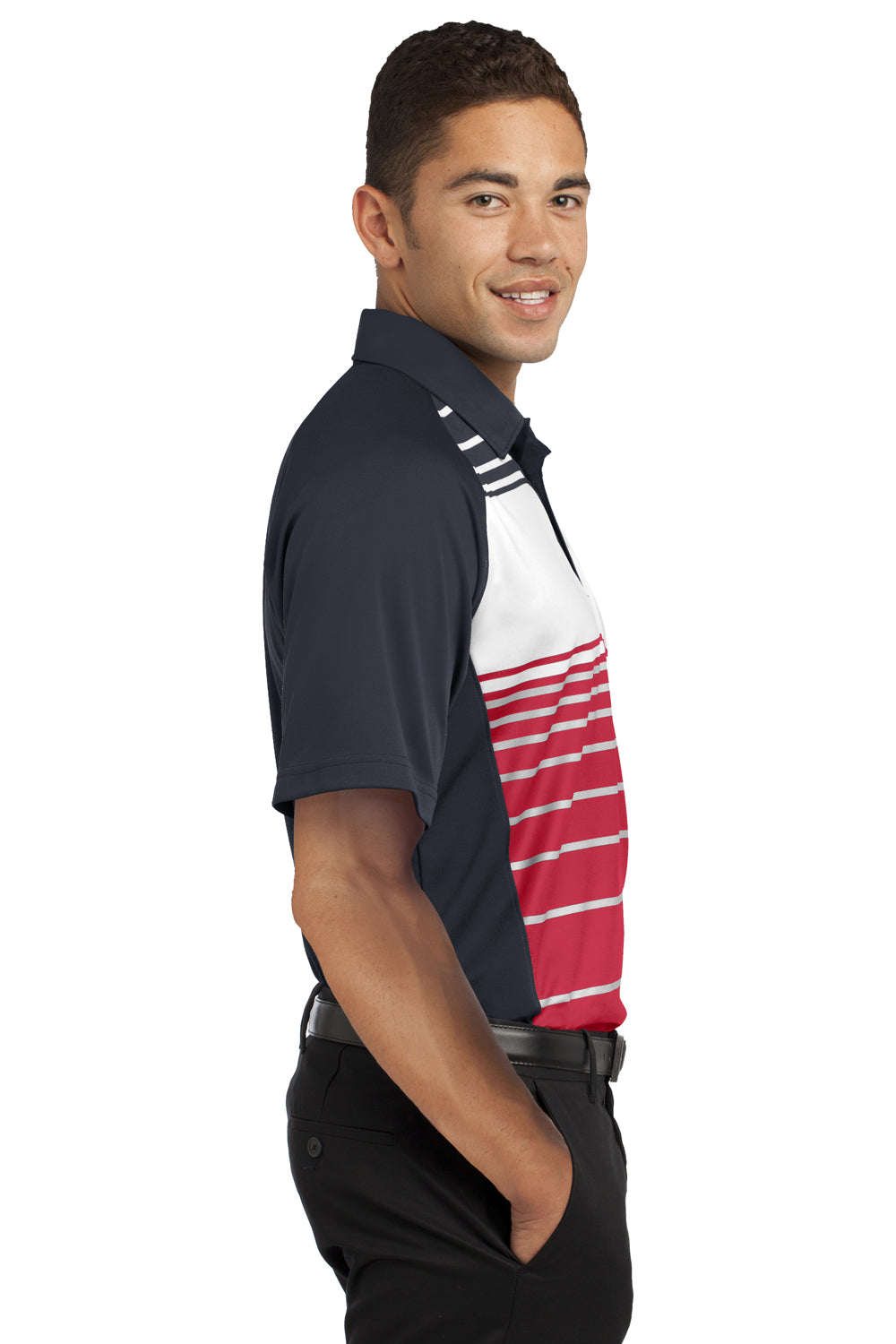 Sport-Tek ST600 Mens Dry Zone Moisture Wicking Short Sleeve Polo Shirt Red/Grey/White Side