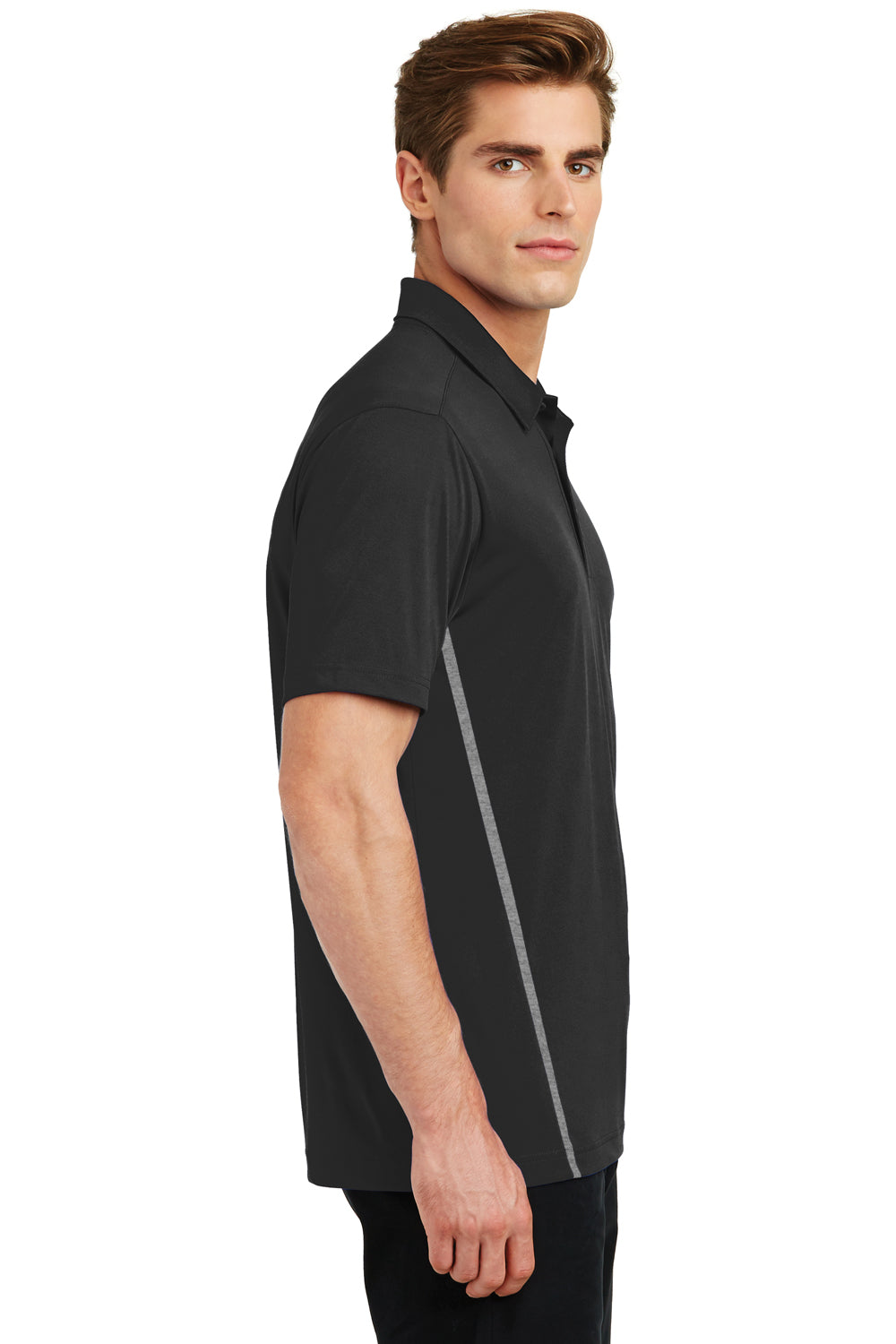 Sport-Tek ST620 Mens Tough Moisture Wicking Short Sleeve Polo Shirt Black/Heather Grey Side