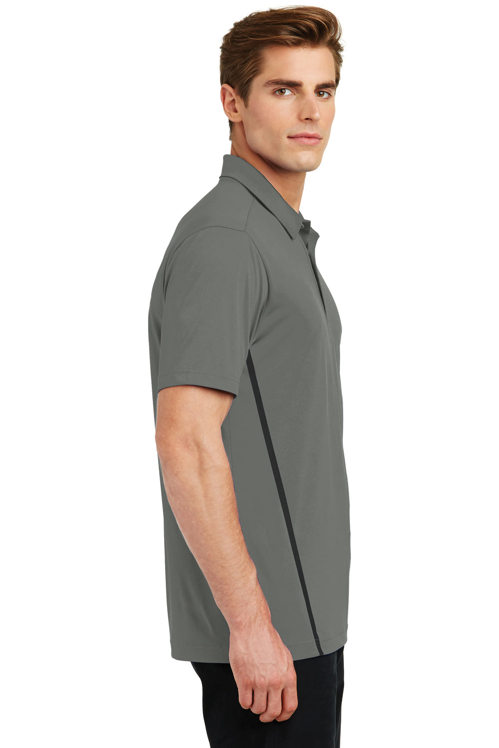 Sport-Tek ST620 Mens Tough Moisture Wicking Short Sleeve Polo Shirt Dark Grey/Black Side
