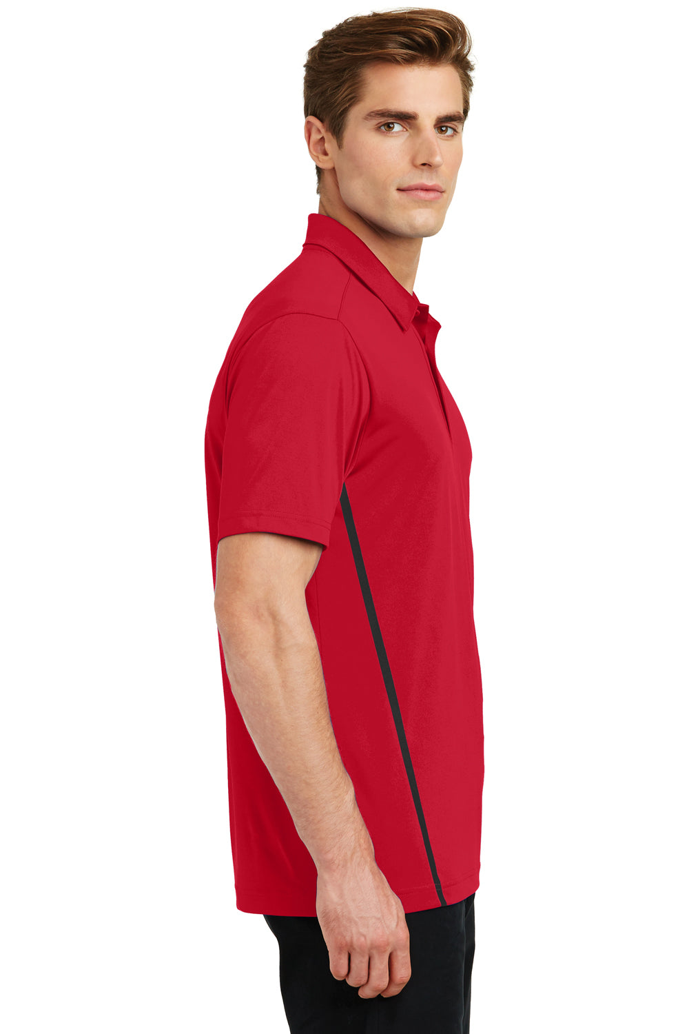 Sport-Tek ST620 Mens Tough Moisture Wicking Short Sleeve Polo Shirt Red/Black Side