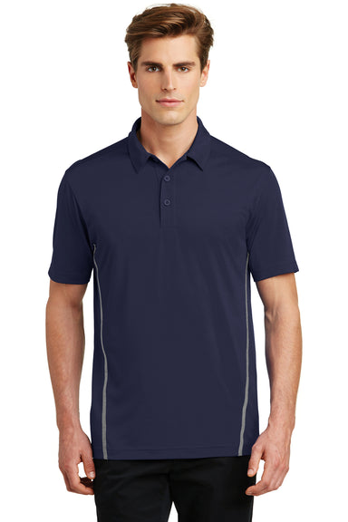 Sport-Tek ST620 Mens Tough Moisture Wicking Short Sleeve Polo Shirt Navy Blue/Heather Grey Front