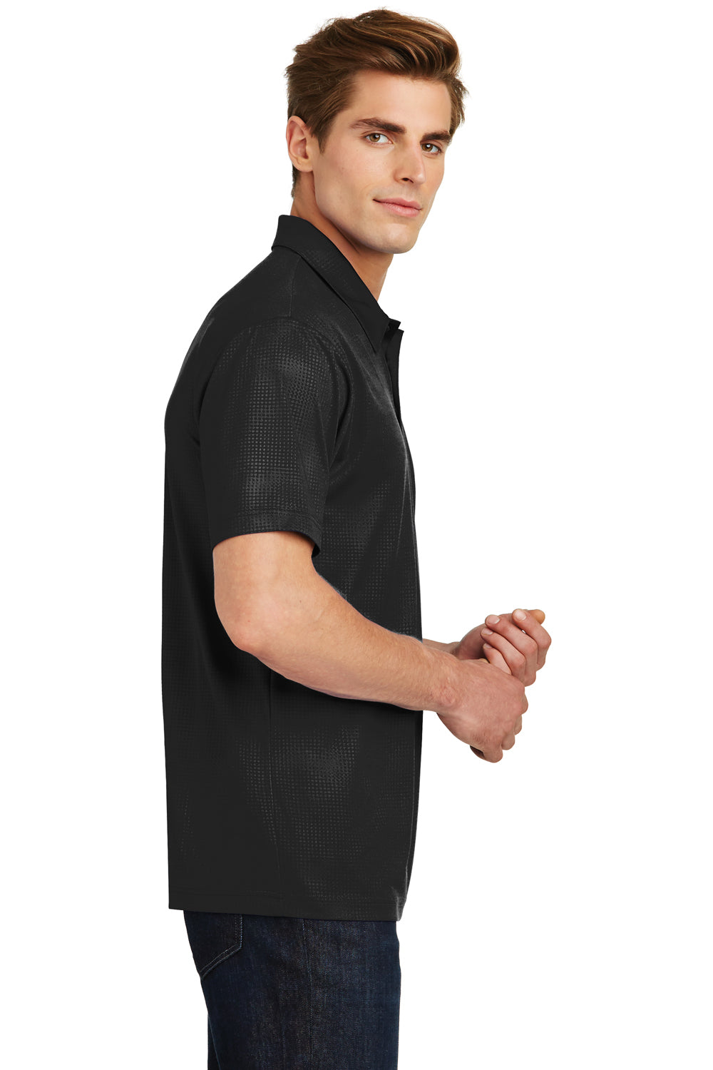 Sport-Tek ST630 Mens Tough Moisture Wicking Short Sleeve Polo Shirt Black Side