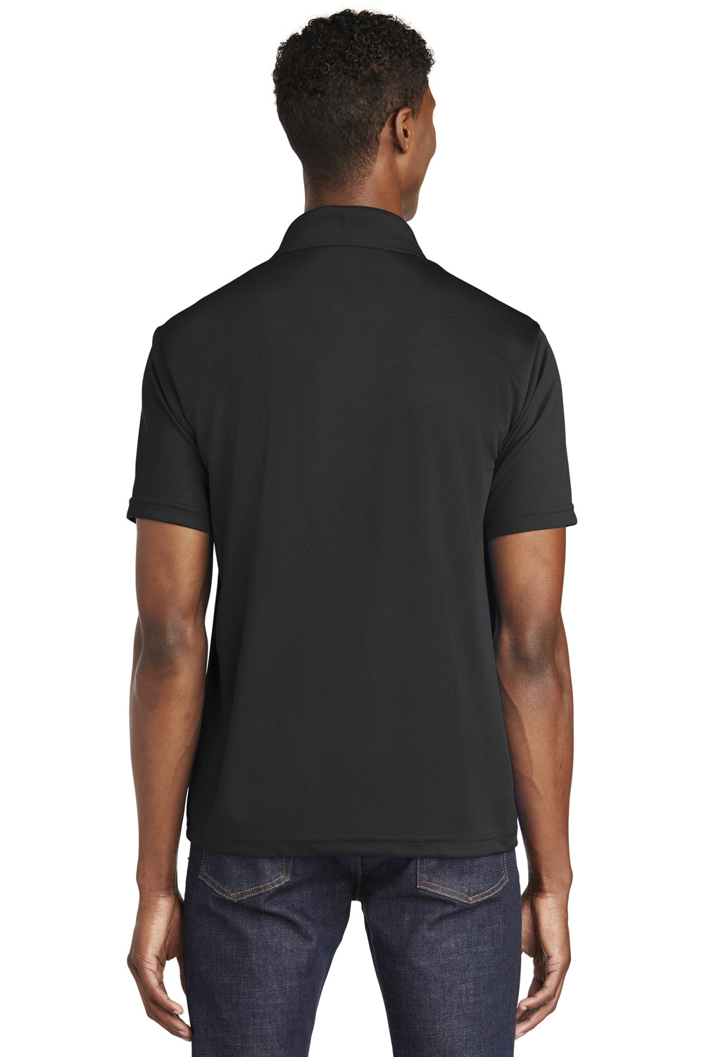 Sport-Tek ST640 Mens RacerMesh Moisture Wicking Short Sleeve Polo Shirt Black Back