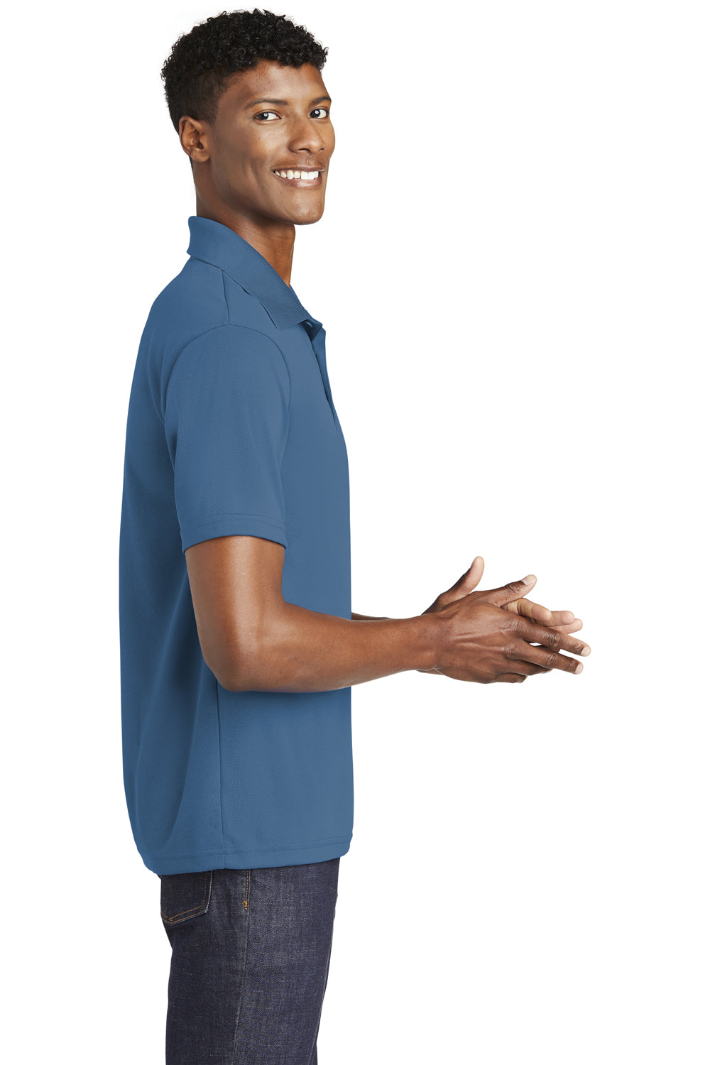 Sport-Tek ST640 Mens RacerMesh Moisture Wicking Short Sleeve Polo Shirt Dawn Blue Side
