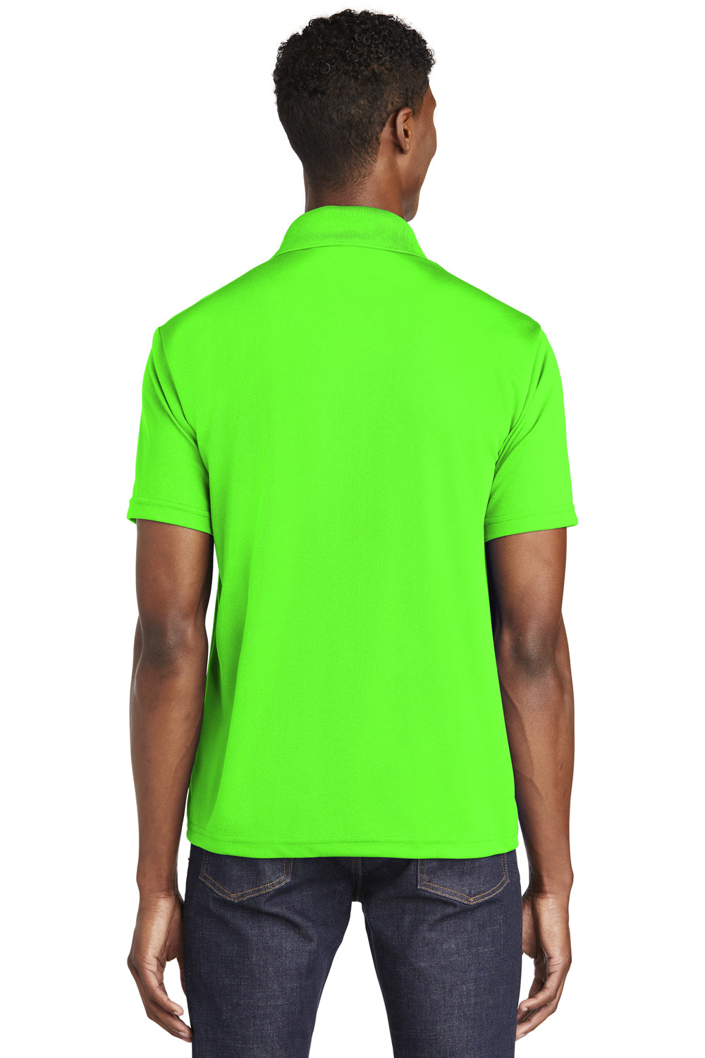 Sport-Tek ST640 Mens RacerMesh Moisture Wicking Short Sleeve Polo Shirt Neon Green Back