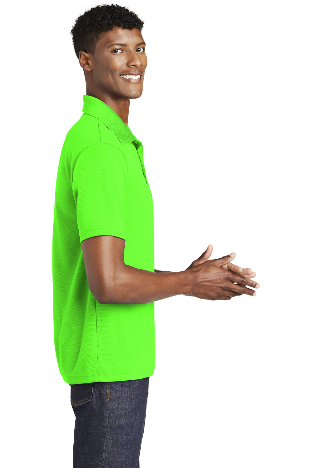 Sport-Tek ST640 Mens RacerMesh Moisture Wicking Short Sleeve Polo Shirt Neon Green Side