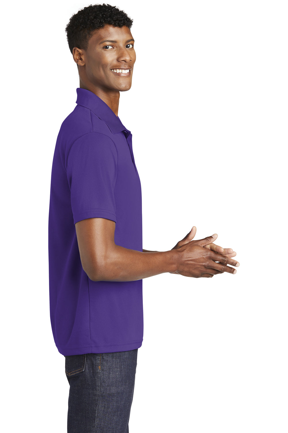Sport-Tek ST640 Mens RacerMesh Moisture Wicking Short Sleeve Polo Shirt Purple Side