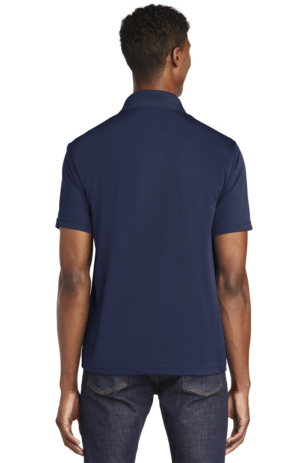 Sport-Tek ST640 Mens RacerMesh Moisture Wicking Short Sleeve Polo Shirt Navy Blue Back