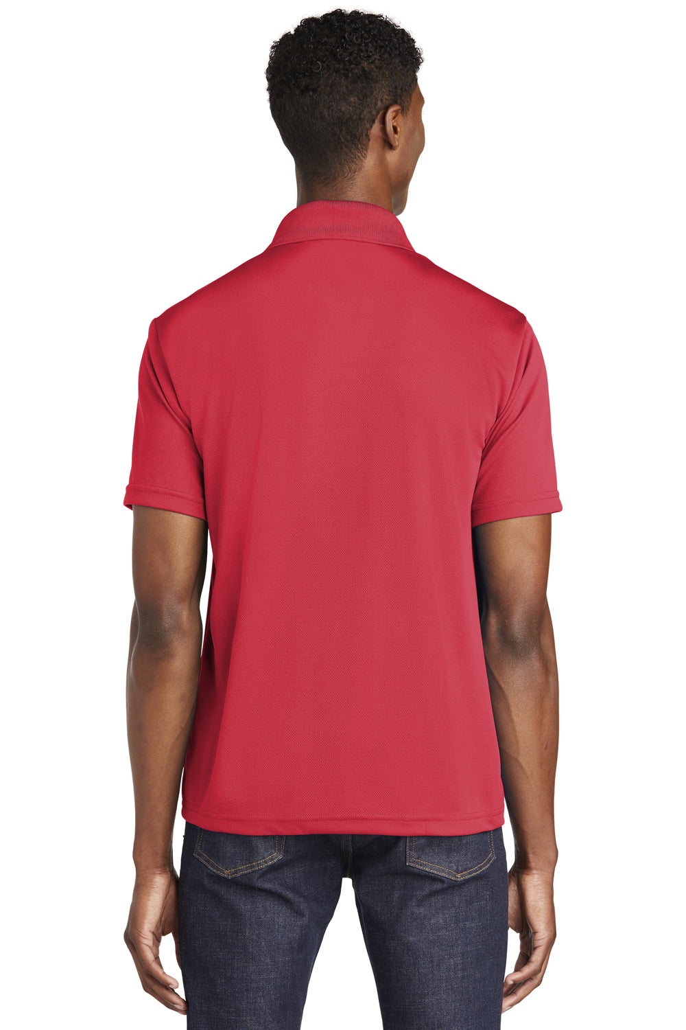 Sport-Tek ST640 Mens RacerMesh Moisture Wicking Short Sleeve Polo Shirt Red Back