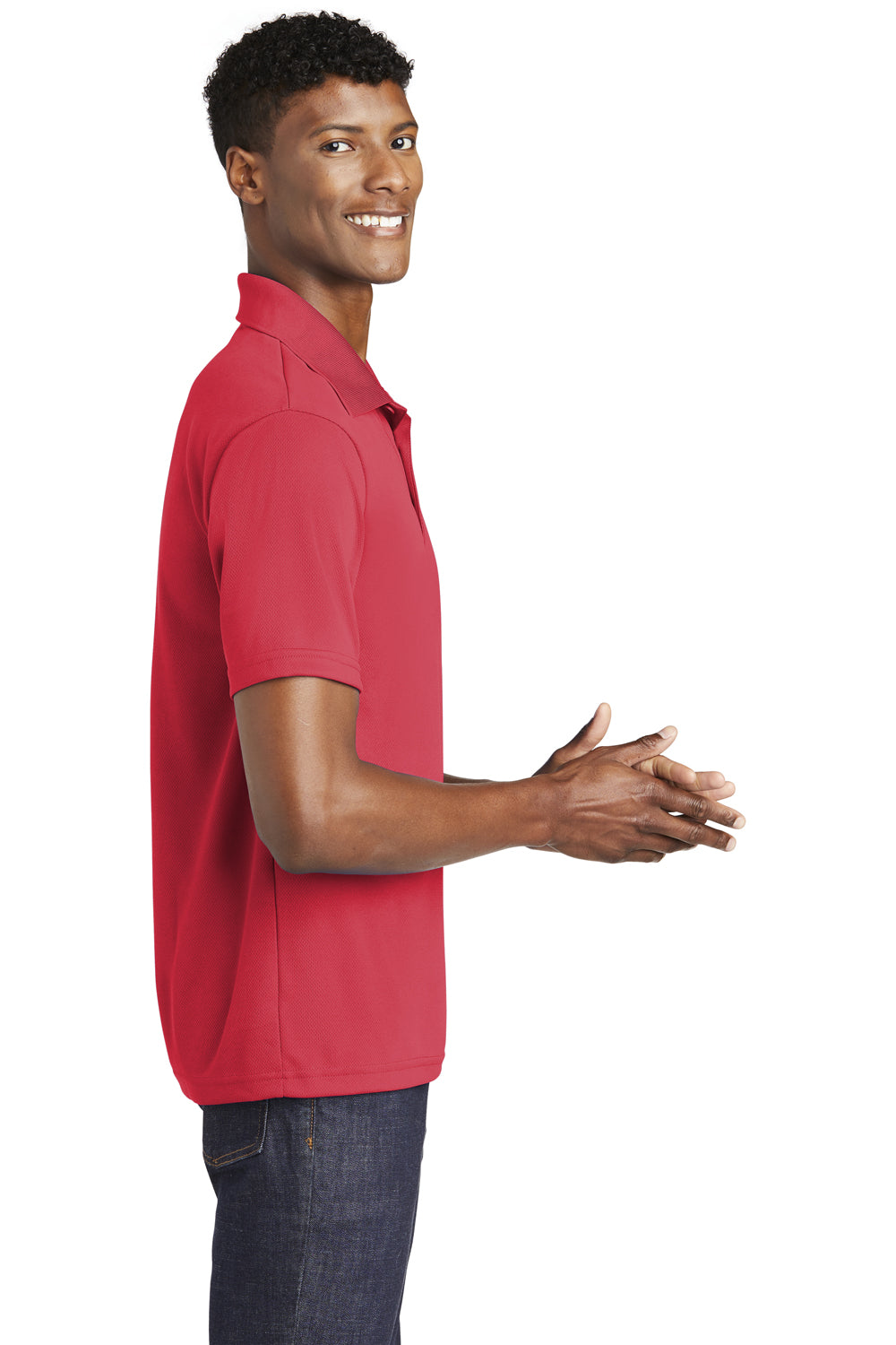 Sport-Tek ST640 Mens RacerMesh Moisture Wicking Short Sleeve Polo Shirt Red Side
