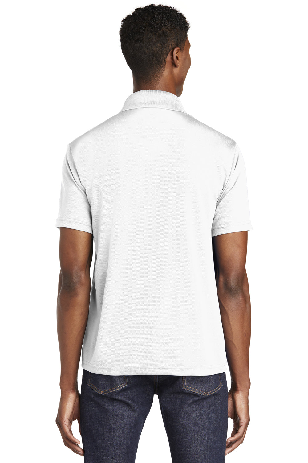 Sport-Tek ST640 Mens RacerMesh Moisture Wicking Short Sleeve Polo Shirt White Back