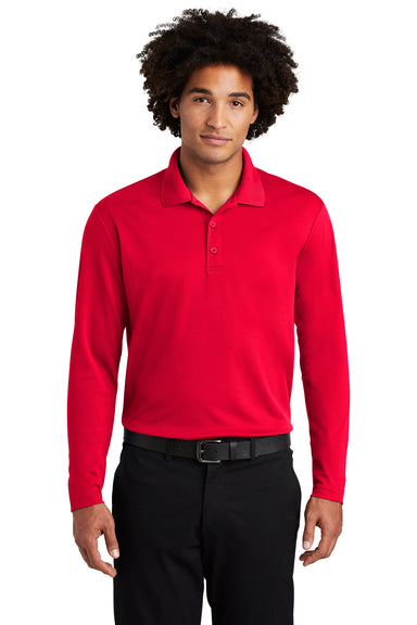 Sport-Tek ST640LS Mens RacerMesh Moisture Wicking Long Sleeve Polo Shirt Red Front