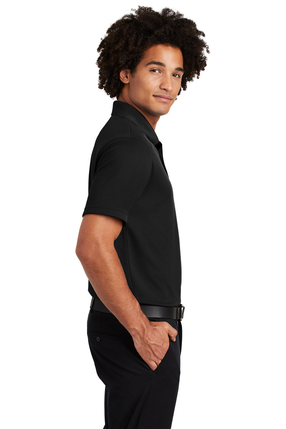 Sport-Tek ST640P Mens RacerMesh Moisture Wicking Short Sleeve Polo Shirt w/ Pocket Black Side