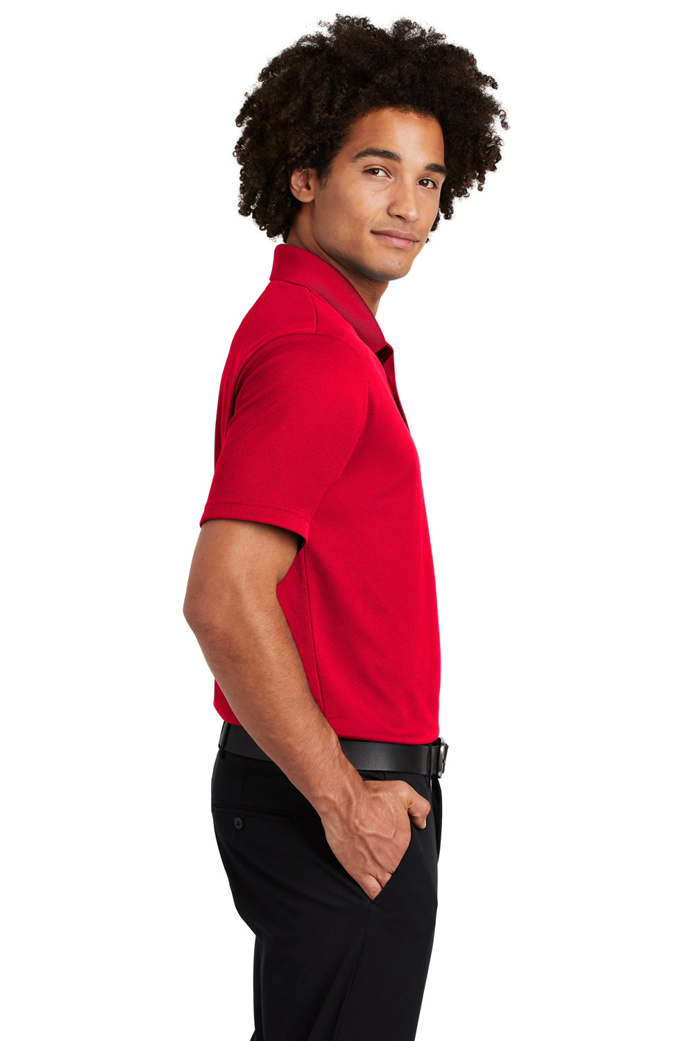Sport-Tek ST640P Mens RacerMesh Moisture Wicking Short Sleeve Polo Shirt w/ Pocket Red Side
