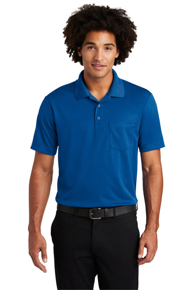 Sport-Tek ST640P Mens RacerMesh Moisture Wicking Short Sleeve Polo Shirt w/ Pocket Royal Blue Front
