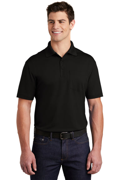 Sport-Tek ST651 Mens Sport-Wick Moisture Wicking Short Sleeve Polo Shirt w/ Pocket Black Front