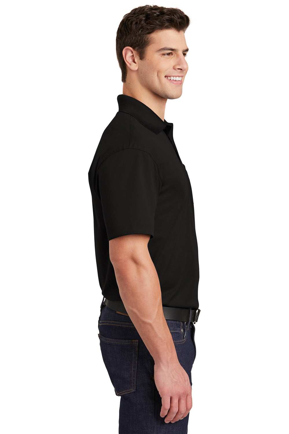 Sport-Tek ST651 Mens Sport-Wick Moisture Wicking Short Sleeve Polo Shirt w/ Pocket Black Side
