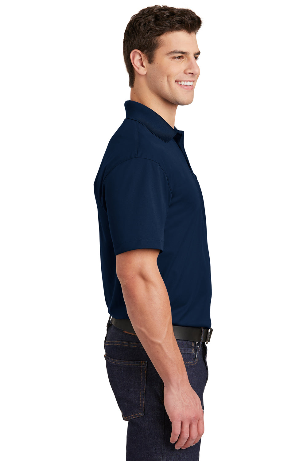Sport-Tek ST651 Mens Sport-Wick Moisture Wicking Short Sleeve Polo Shirt w/ Pocket Navy Blue Side