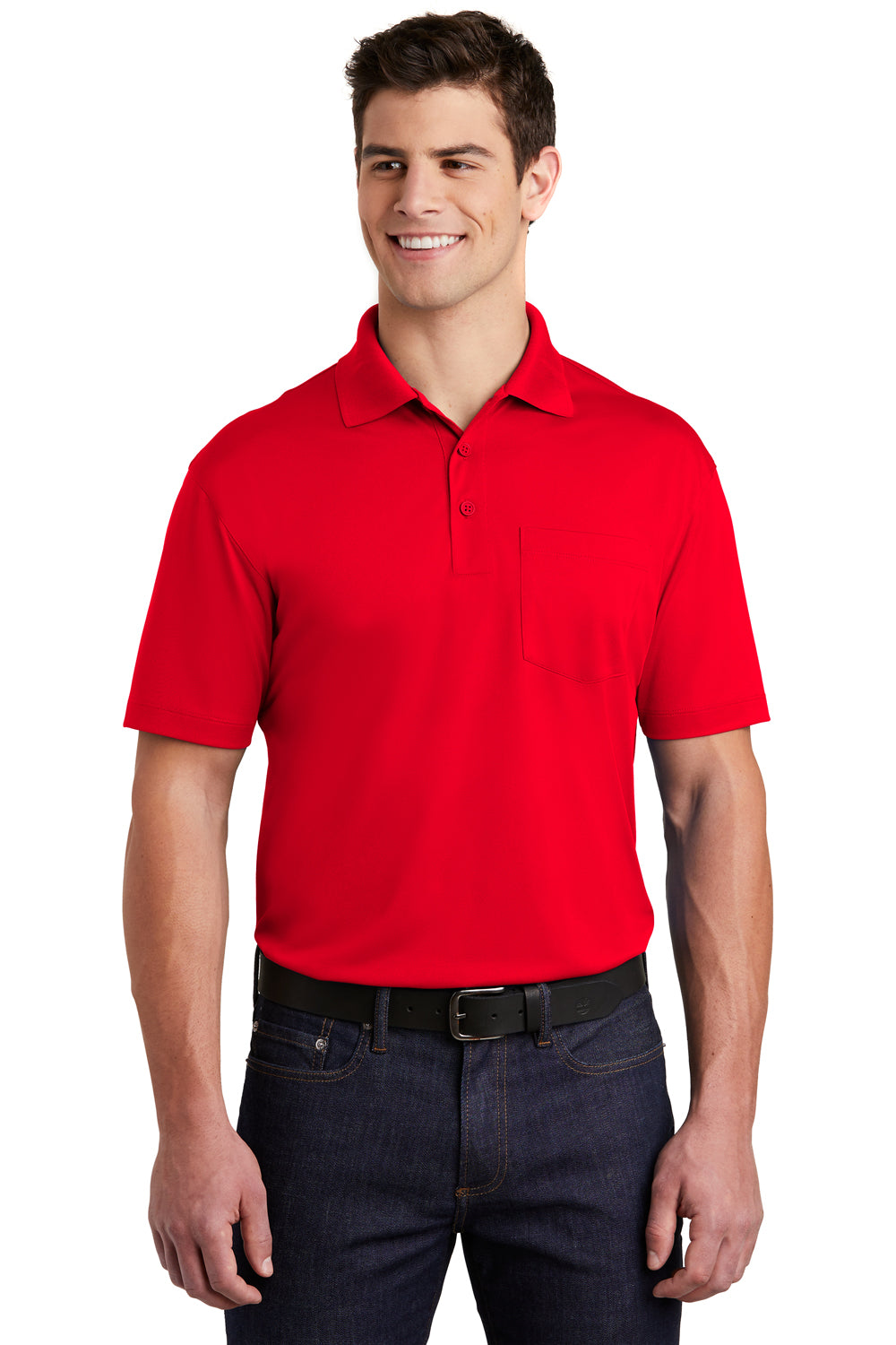 Sport-Tek ST651 Mens Sport-Wick Moisture Wicking Short Sleeve Polo Shirt w/ Pocket Red Front