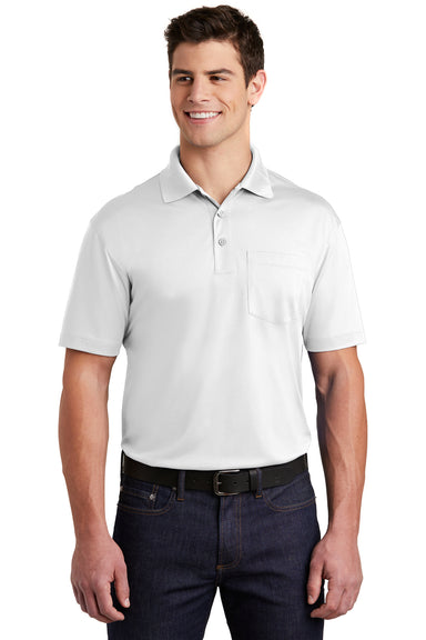Sport-Tek ST651 Mens Sport-Wick Moisture Wicking Short Sleeve Polo Shirt w/ Pocket White Front