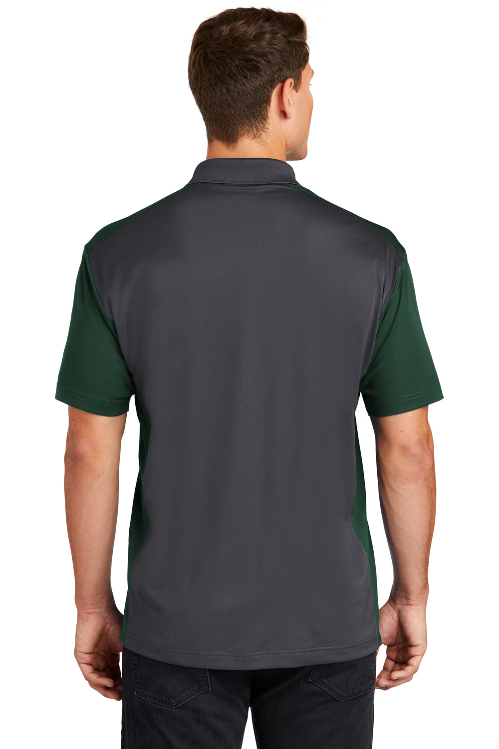 Sport-Tek ST652 Mens Sport-Wick Moisture Wicking Short Sleeve Polo Shirt Iron Grey/Forest Green Back