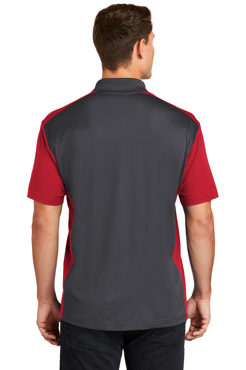 Sport-Tek ST652 Mens Sport-Wick Moisture Wicking Short Sleeve Polo Shirt Iron Grey/Red Back