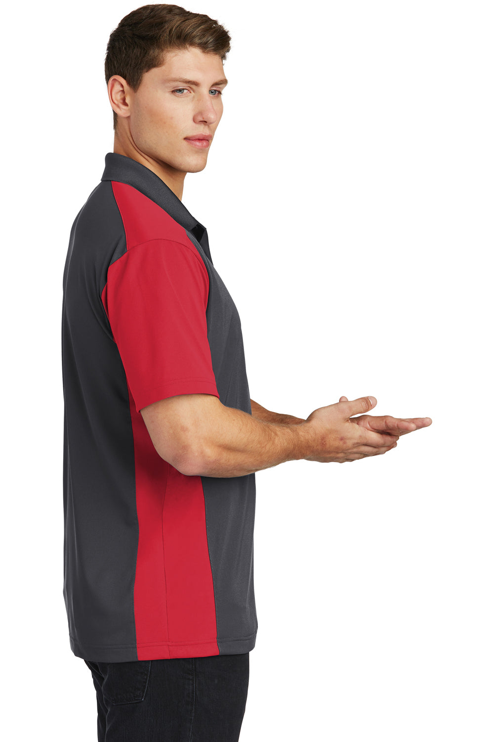 Sport-Tek ST652 Mens Sport-Wick Moisture Wicking Short Sleeve Polo Shirt Iron Grey/Red Side