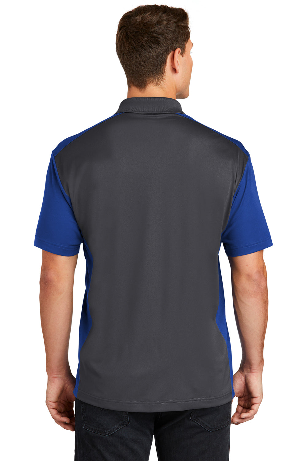Sport-Tek ST652 Mens Sport-Wick Moisture Wicking Short Sleeve Polo Shirt Iron Grey/Royal Blue Back