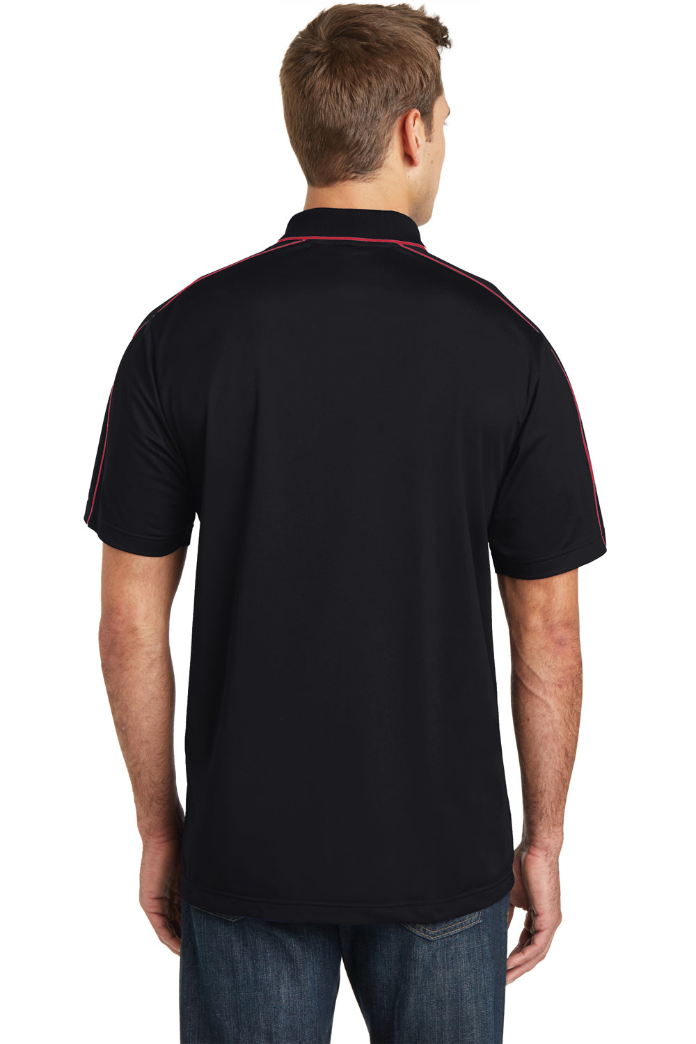 Sport-Tek ST653 Mens Sport-Wick Moisture Wicking Short Sleeve Polo Shirt Black/Red Back