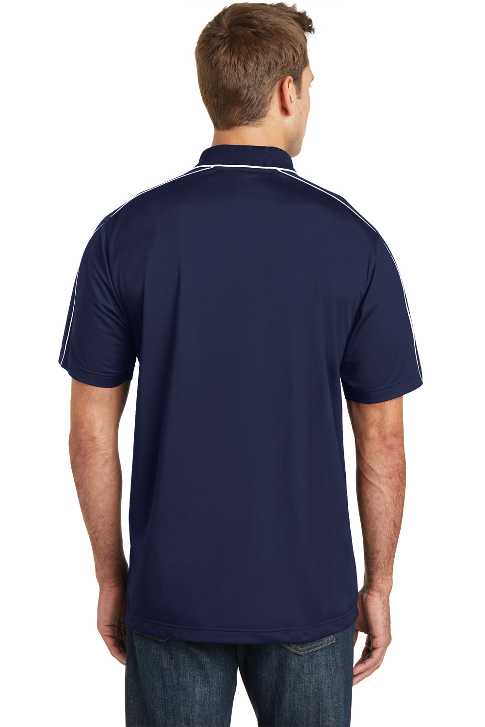 Sport-Tek ST653 Mens Sport-Wick Moisture Wicking Short Sleeve Polo Shirt Navy Blue/White Back