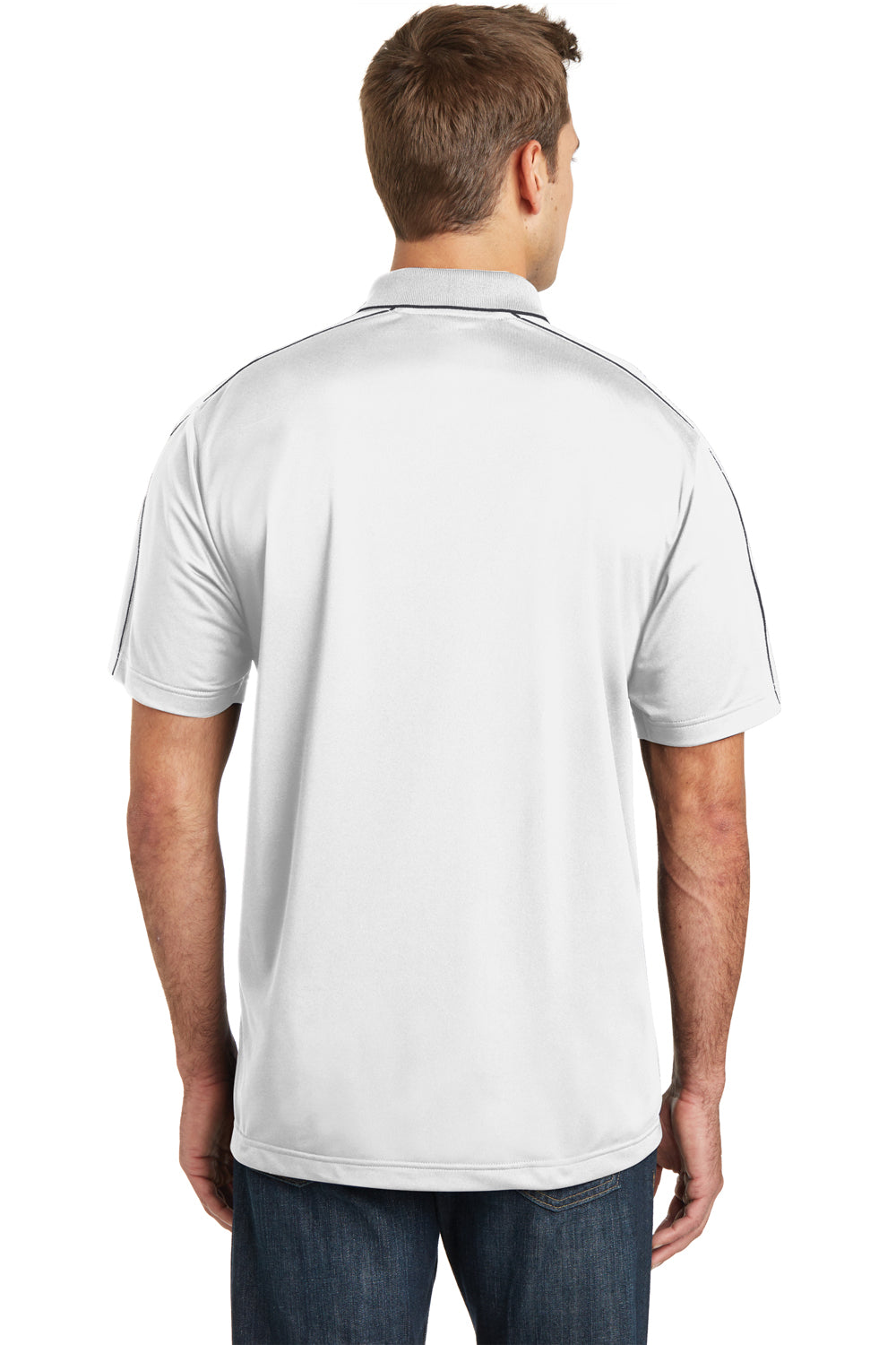 Sport-Tek ST653 Mens Sport-Wick Moisture Wicking Short Sleeve Polo Shirt White/Grey Back