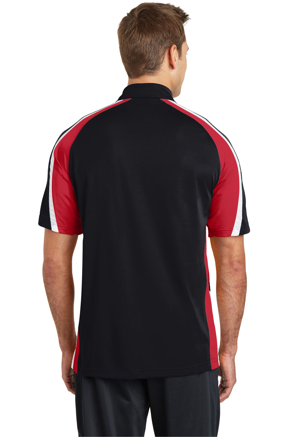 Sport-Tek ST654 Mens Sport-Wick Moisture Wicking Short Sleeve Polo Shirt Black/Red/White Back