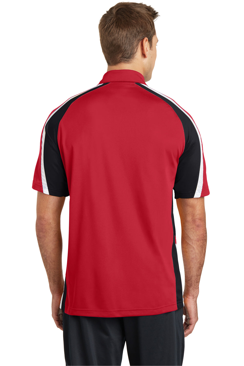 Sport-Tek ST654 Mens Sport-Wick Moisture Wicking Short Sleeve Polo Shirt Red/Black/White Back