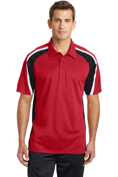 Sport-Tek ST654 Mens Sport-Wick Moisture Wicking Short Sleeve Polo Shirt Red/Black/White Front