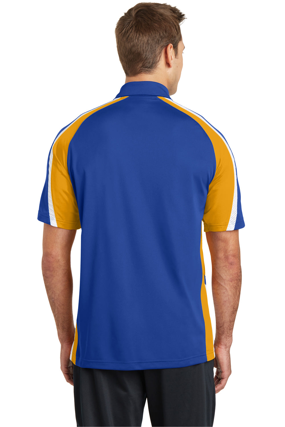 Sport-Tek ST654 Mens Sport-Wick Moisture Wicking Short Sleeve Polo Shirt Royal Blue/Gold/White Back