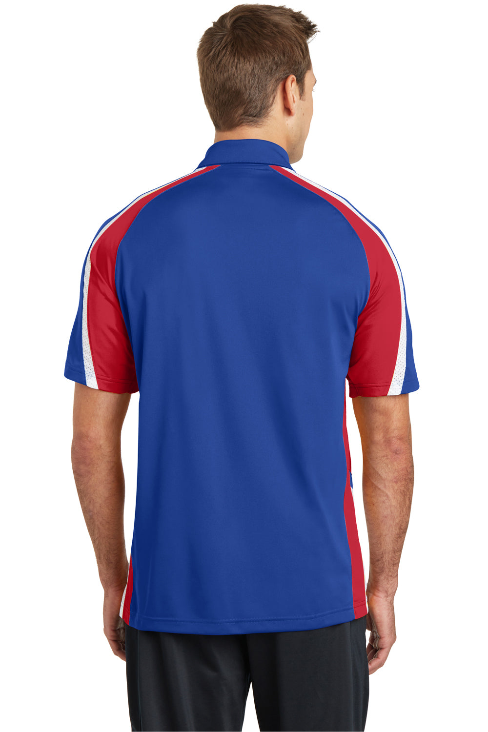 Sport-Tek ST654 Mens Sport-Wick Moisture Wicking Short Sleeve Polo Shirt Royal Blue/Red/White Back