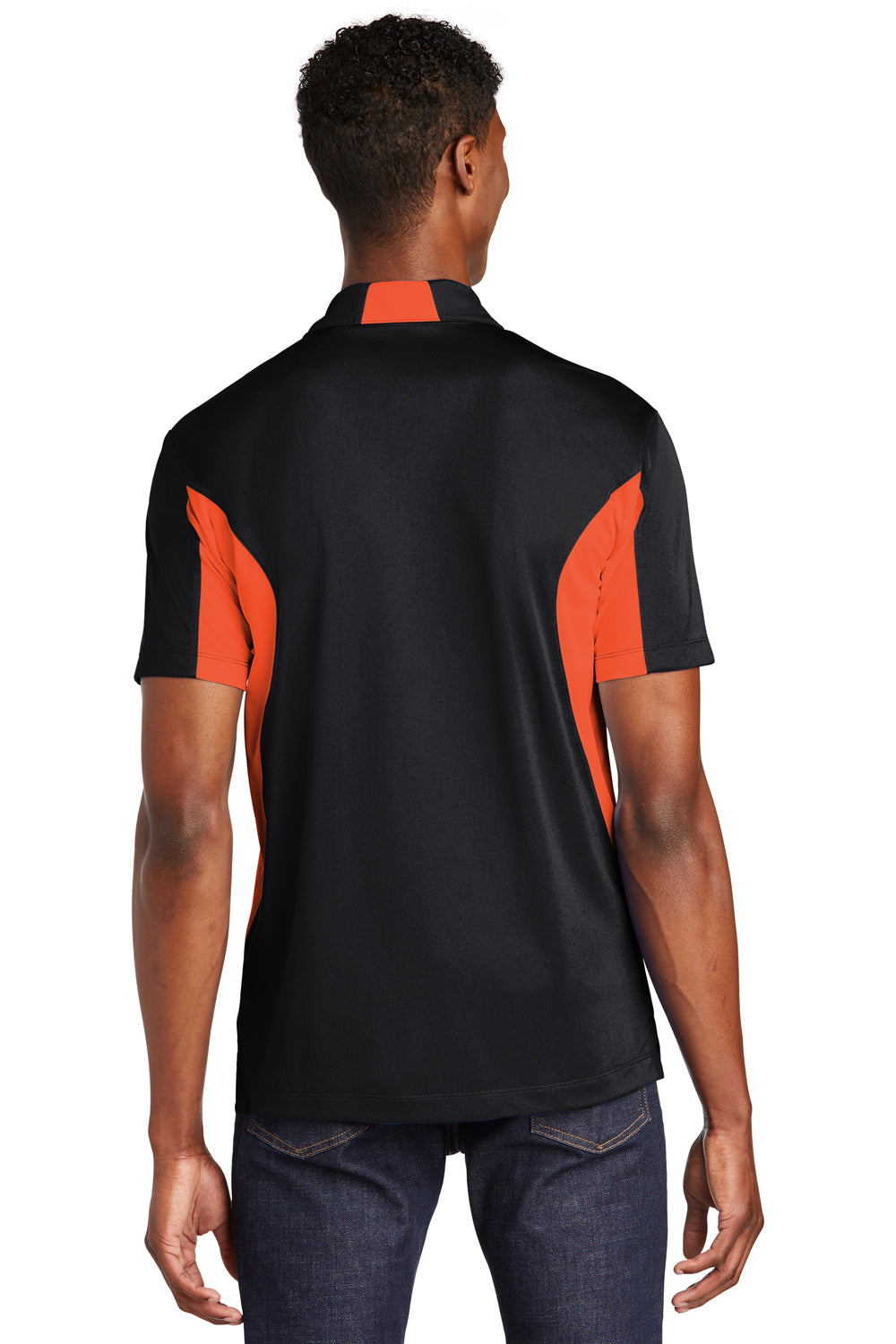 Sport-Tek ST655 Mens Sport-Wick Moisture Wicking Short Sleeve Polo Shirt Black/Orange Back
