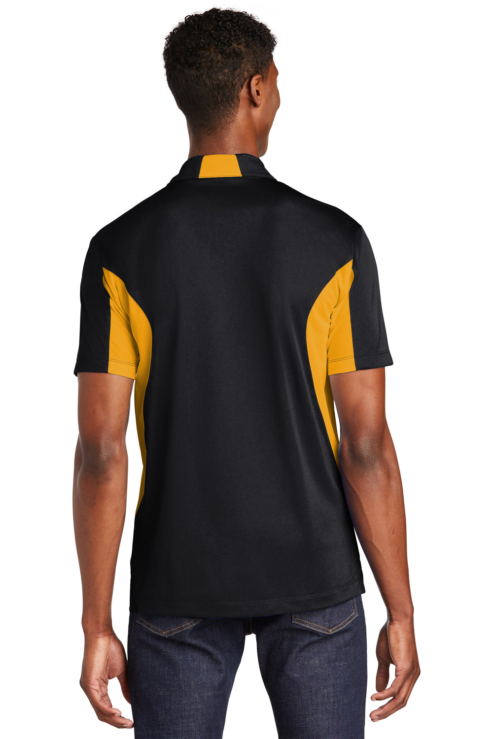 Sport-Tek ST655 Mens Sport-Wick Moisture Wicking Short Sleeve Polo Shirt Black/Gold Back