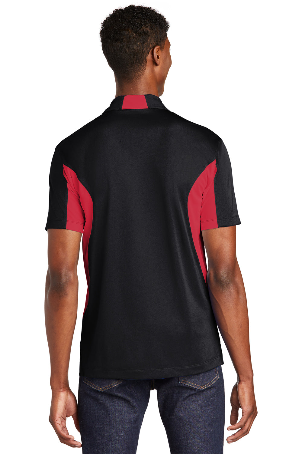 Sport-Tek ST655 Mens Sport-Wick Moisture Wicking Short Sleeve Polo Shirt Black/Red Back