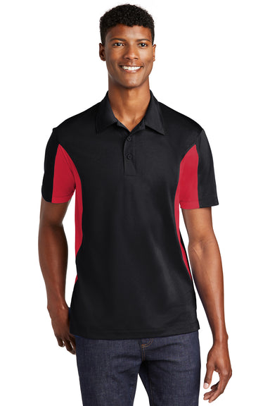 Sport-Tek ST655 Mens Sport-Wick Moisture Wicking Short Sleeve Polo Shirt Black/Red Front